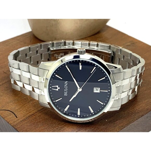 Bulova Men's Watch 96B338 Quartz Blue Dial Date Silver Stainless Steel 40mm - Picture 7 of 13